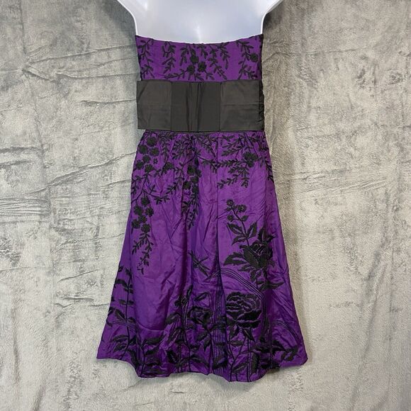 Tracy Reese S 6 Silk Black Floral Embroidered Purple Dress Whimsigoth Empire NYE - Picture 6 of 16